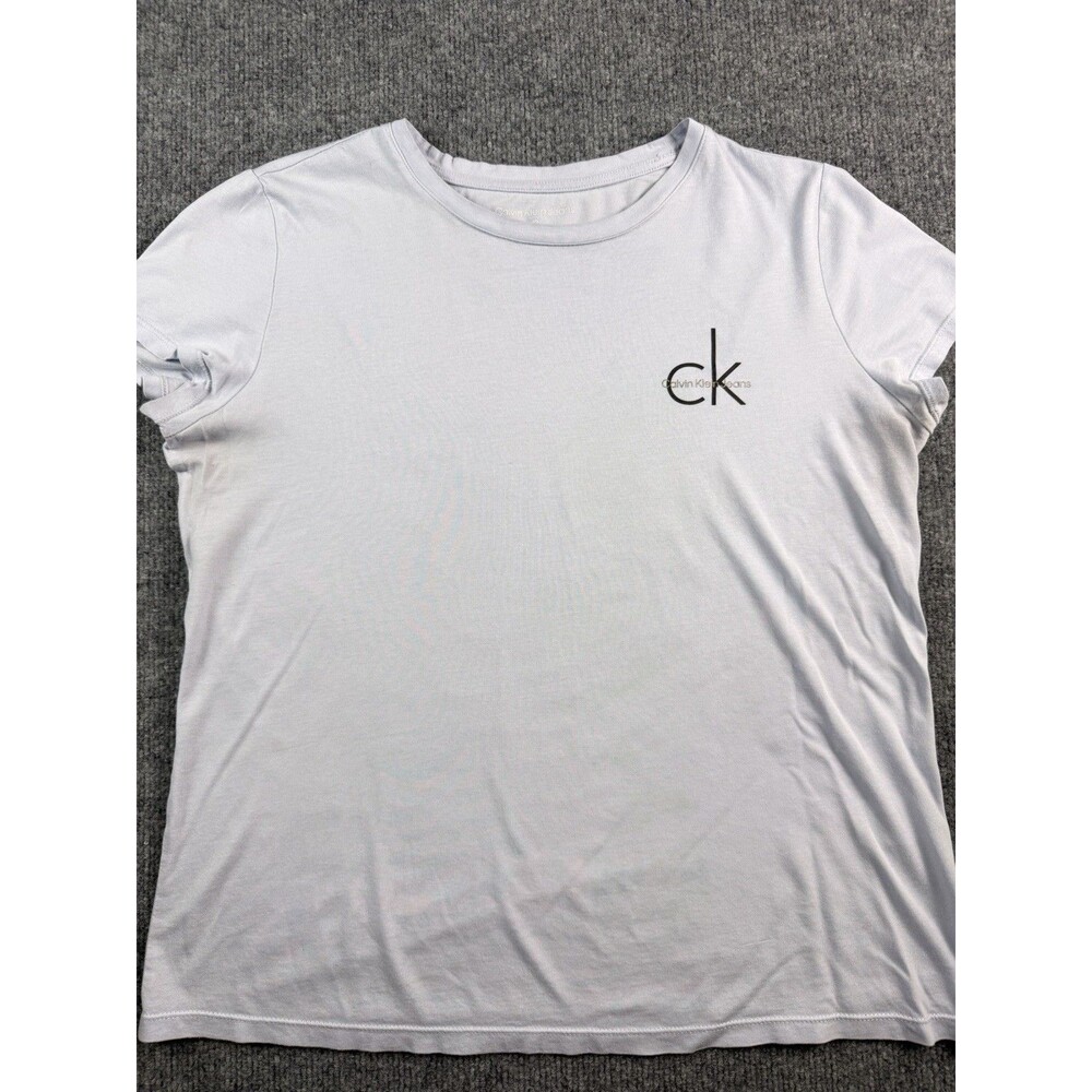 Calvin Klein Jeans Womens L Light Blue CK Logo Short Sleeve T Shirt Minimalist